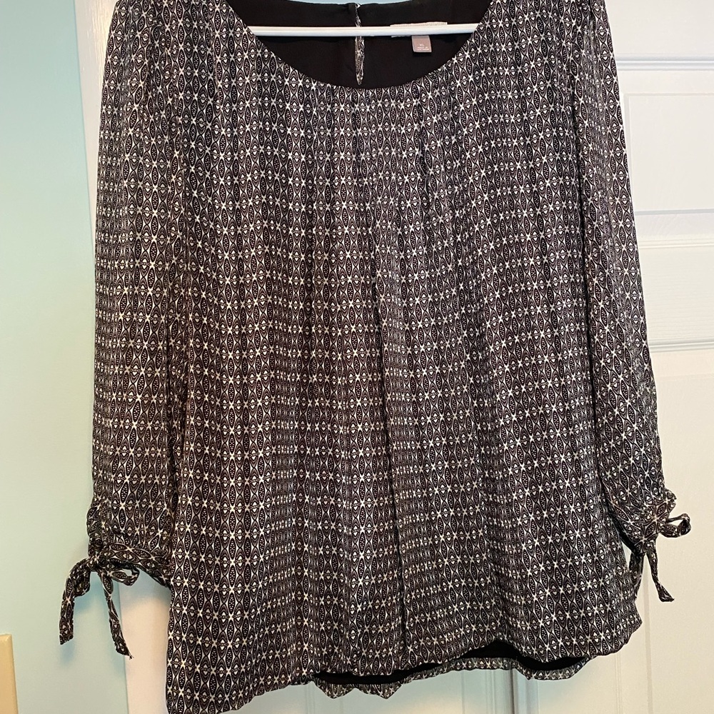 Black and white small print blouse
